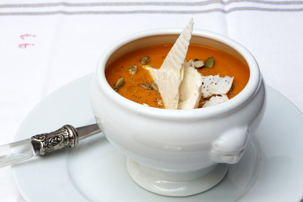 Crema de moniato i carabassa rostida especiada